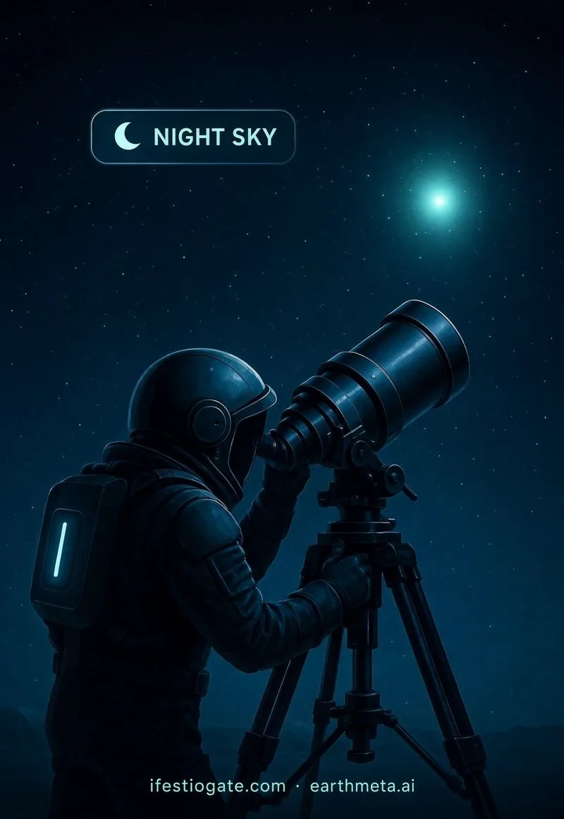 Astronaut with a telescope under the night sky – Night Sky poster