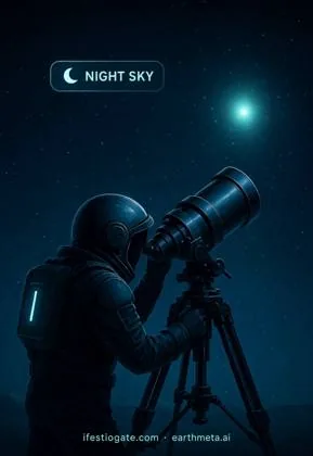Astronaut with a telescope under the night sky